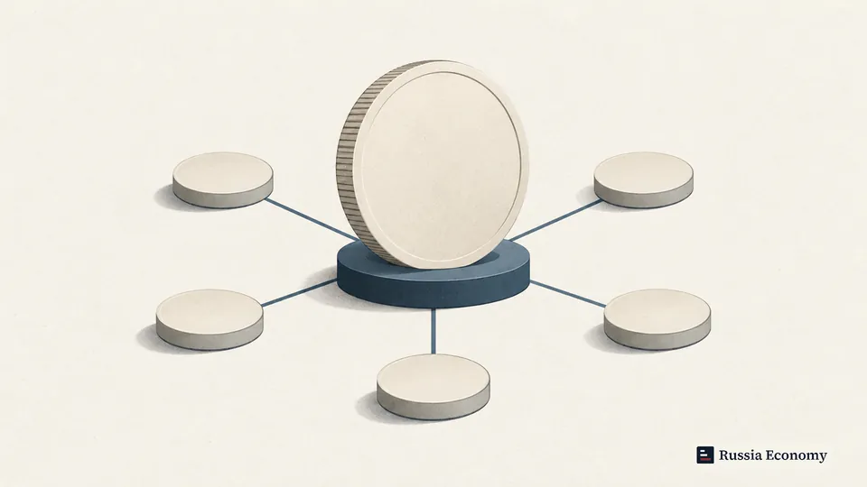 Illustration of an unmarked central coin linked to five smaller coin nodes.
