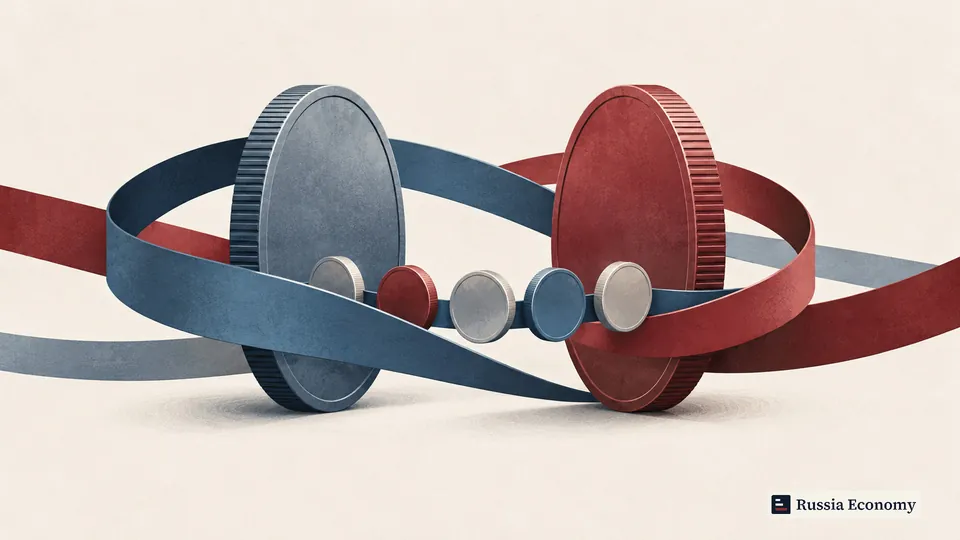 Illustration of blank coins surrounded by curved ribbons representing exchange flows.