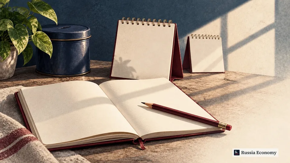 An illustrated household notebook, pencil and blank calendar cards representing different inflation expectation horizons.