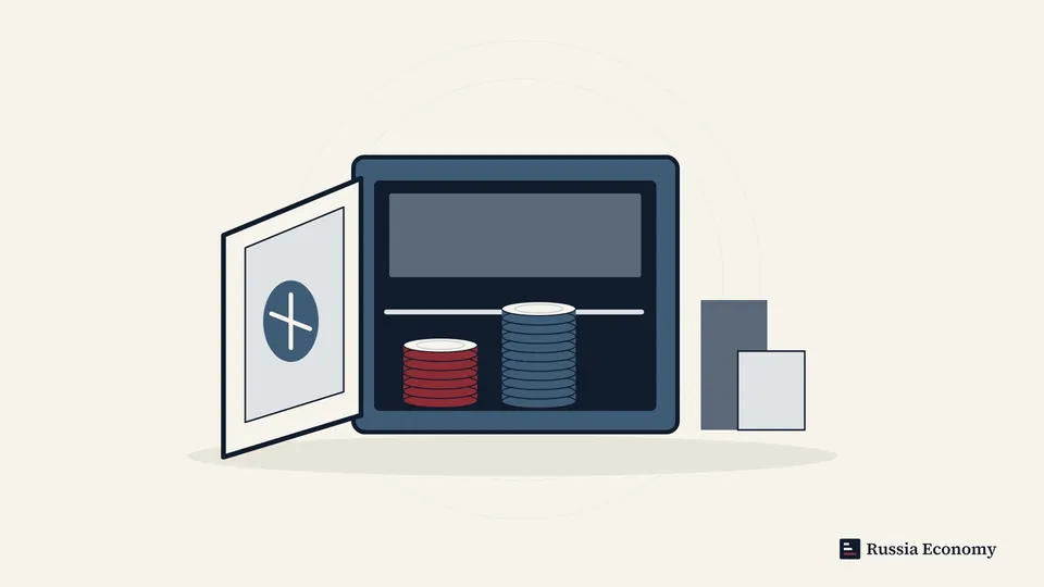 An open vault holding coins beside solid investment blocks.