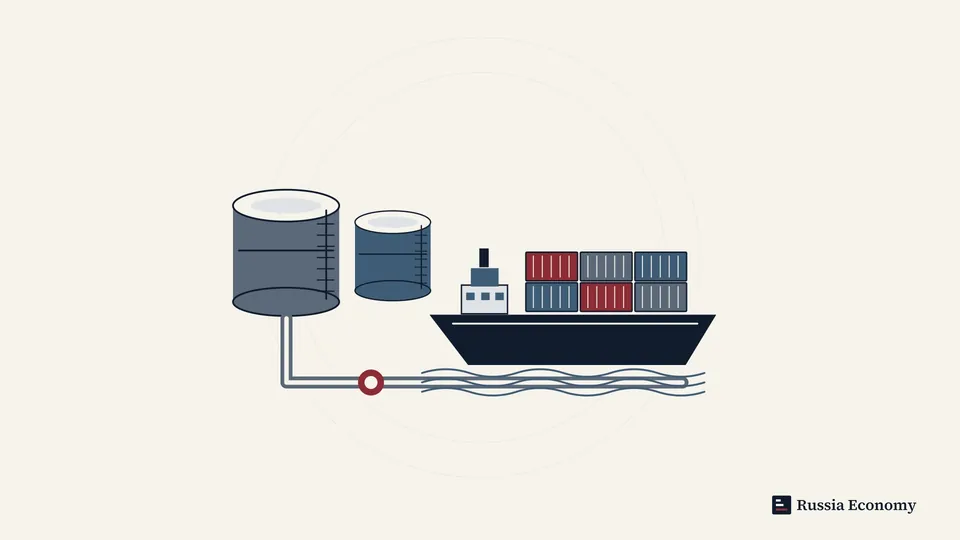 Storage tanks, a pipeline and a cargo ship in an editorial illustration of energy trade.